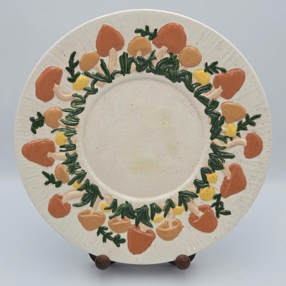 Vintage 1970s Arnel’s Happy Mushroom Plate – 12 Inch Ceramic Tureen Underplate